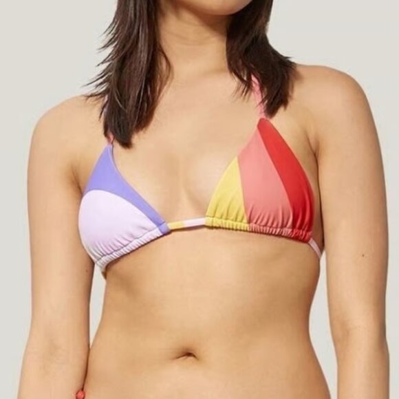 Mara Hoffman Rae Lei‎ Rainbow Striped Triangle String Bikini Top Medium NWT - Picture 1 of 9